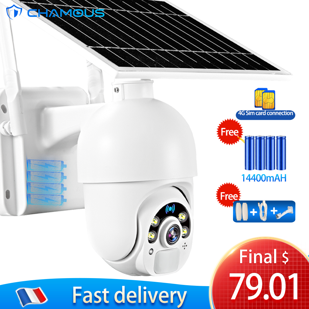 4G Sim Card Camera Solar Panel CCTV 1080P Video Surveillance Cam Outdoor Monitor Security Protection Alarm Long Standby Battery