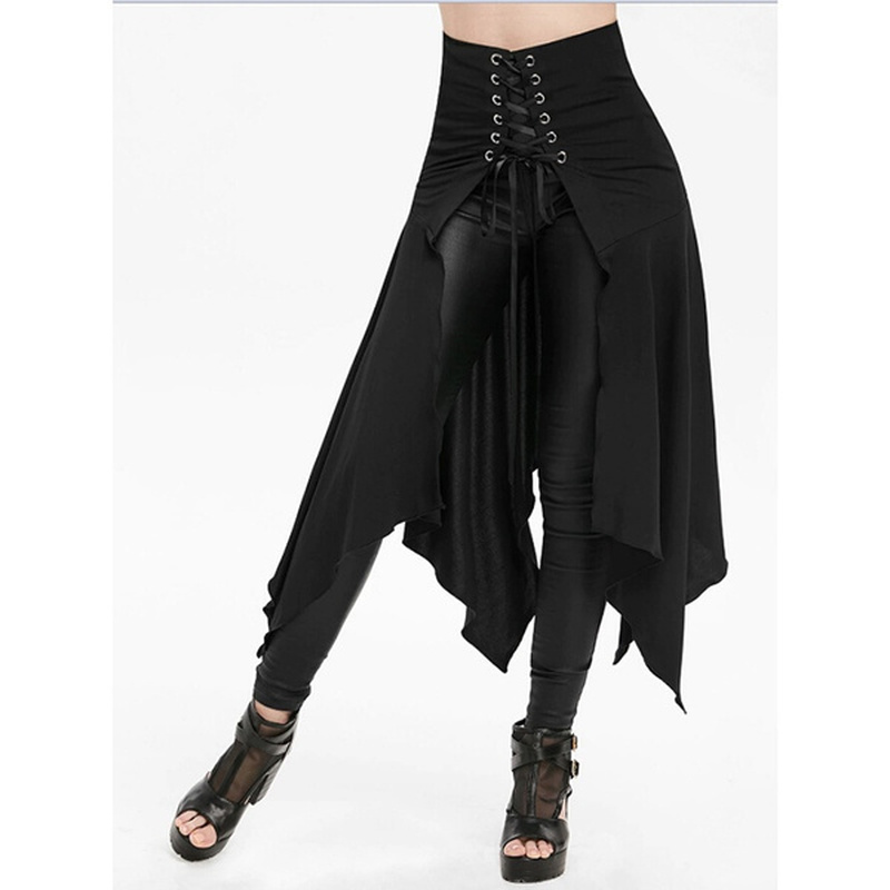 Black Medieval Skirt Women Halloween Vintage Irregualr Hem Steampunk Ladies Long Skirts Gothic Cosplay Dress Skirt 