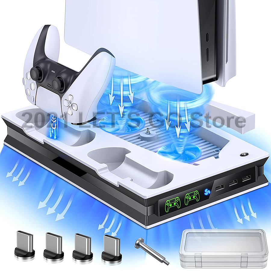  PS5 Vertical Stand 2 Controller Charging Dock 2 Cooling Fan for Sony Playstation 5 Play Station PS 5 Console Accessories