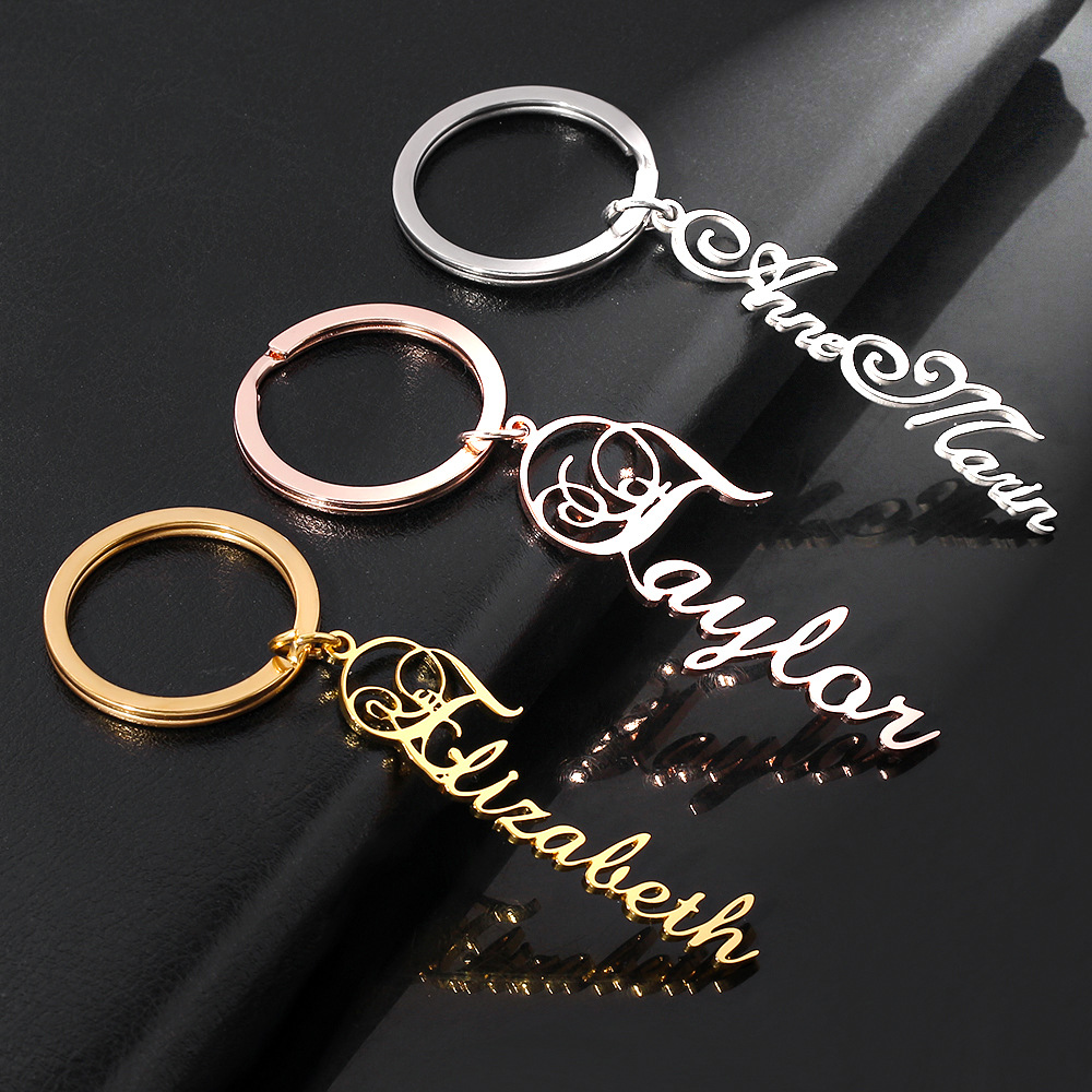 Custom Key Chains for Women Personalized Name Letter Pendant Stainless Steel Keyring Accessories Customized Llaveros Para Mujer