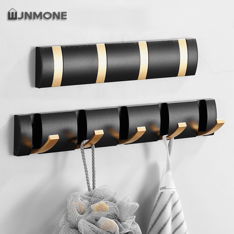 Black Golden Robe Hooks Folding Towel Hanger Nail Free Installation Wall Hooks Coat Clothes Holder for Bathroom Coat Rack Hook