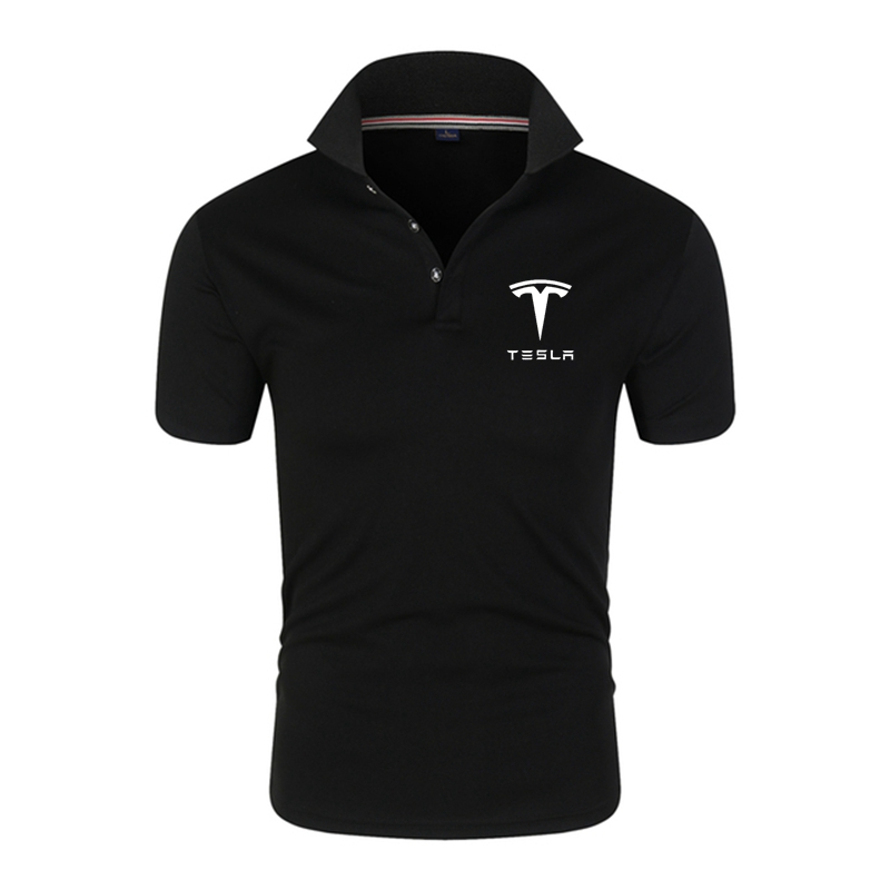 Summer Tesla Men's Casual Short Sleeve Polo Shirt Business Clothes  Tee Male  Breathable Polos Tops Men