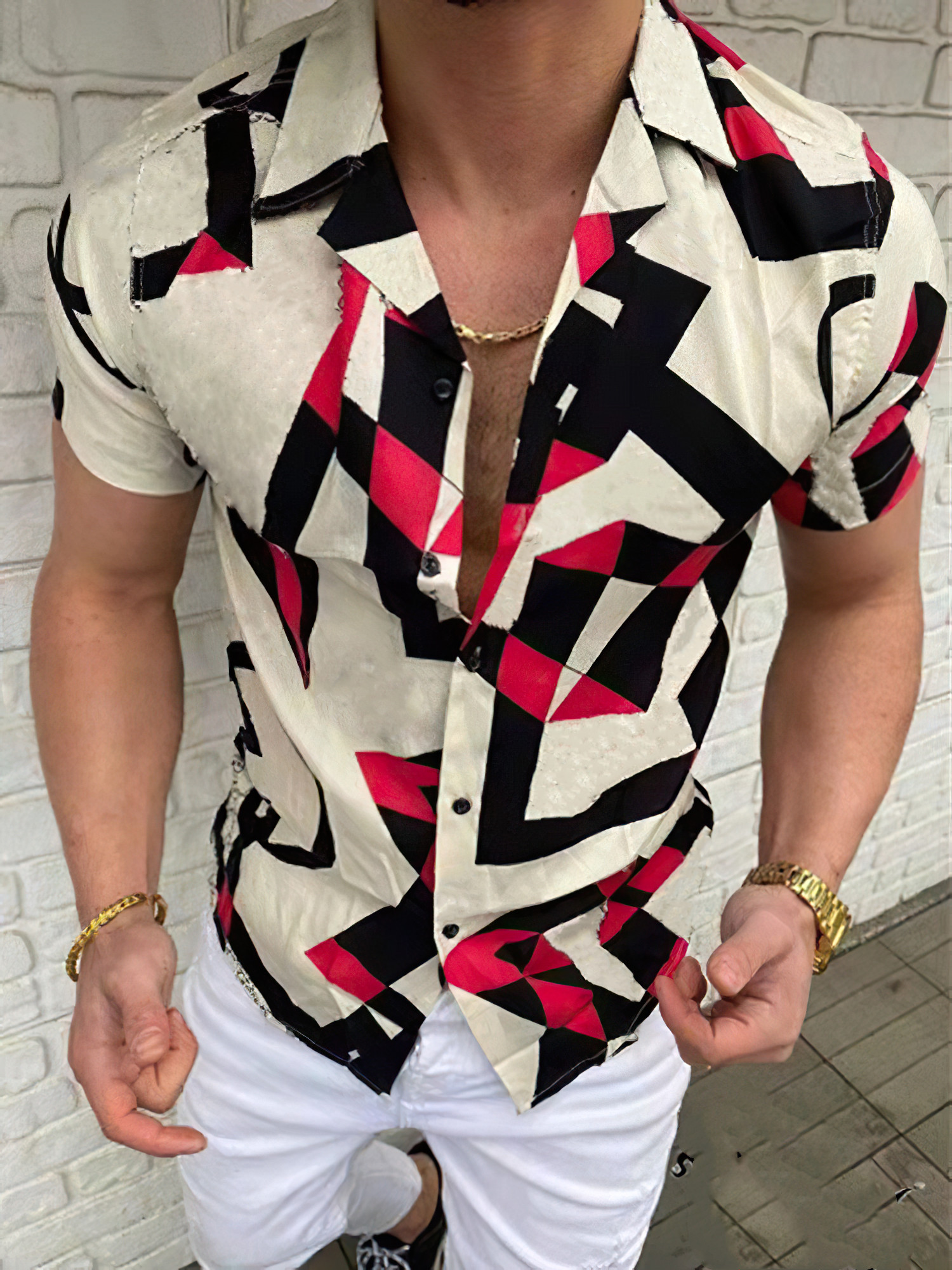 Mens Clothing  Social Shirt Male Casual  Shirts Letter Printed Chemise Streetwear Cardigan Short Sleeve Dress Shirt