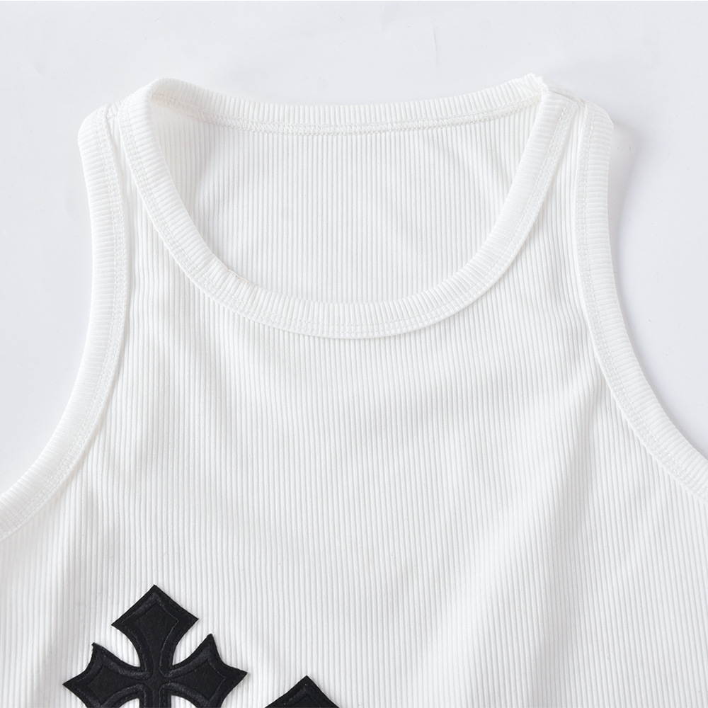 BoozRey Y2K Cross Print Crop Top Women  Sleeveless O-Neck Basic Slim Vest Tee Cool Girls Streetwear Vintage Gothic Tanks