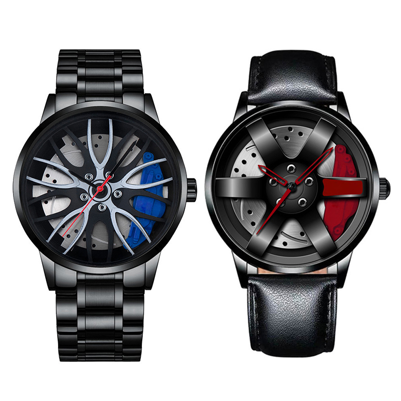  Car Wheel Rim Hub Watch For Men Sport Quartz Wristwatch  Stainless Steel & Leather Belt Watches Dropshipping