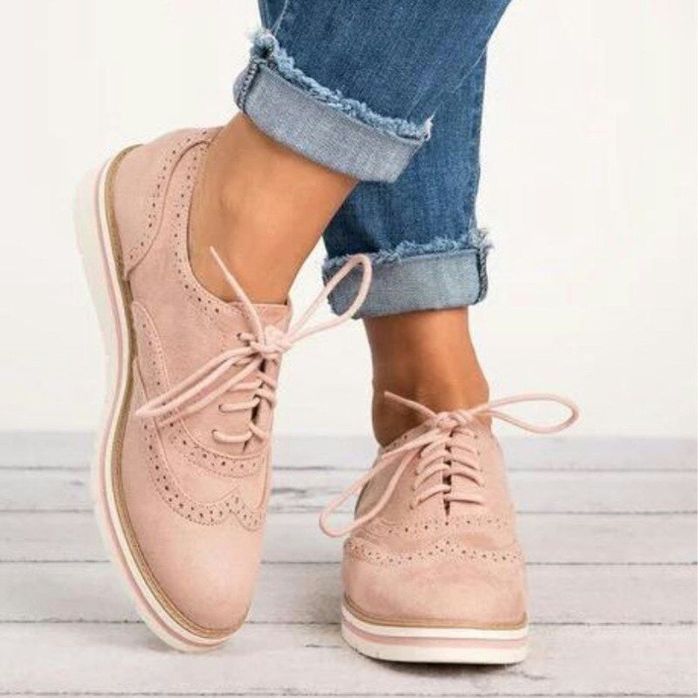 Rubber Brogue Shoes Woman Platform Oxfords British Style Creepers Cut-Outs Flat Casual Women Shoes Lace Up Footwear 5 Colors