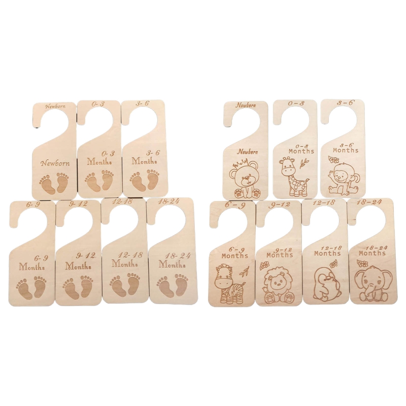 7 Pcs Baby Closet Size Dividers Wooden Baby Closet Organizers from Newborn Infant to 24 Months for Home Nursery Baby Clothes