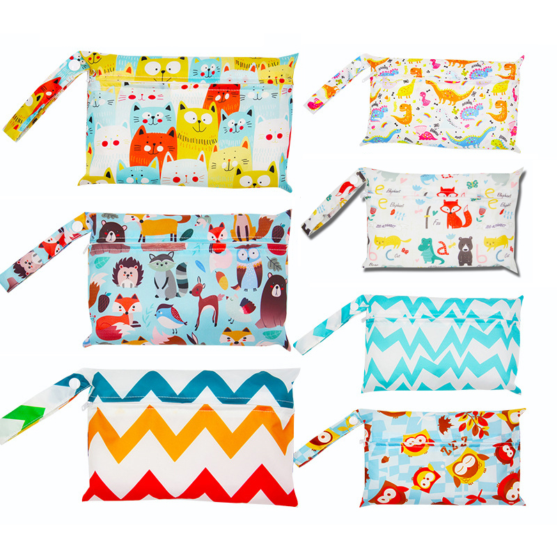 Cartoon Geometric Print Baby Diaper Bag Waterproof Mommy Bag Storage Handbag Washable Reusable Cloth Outdoor Nappy Organizer