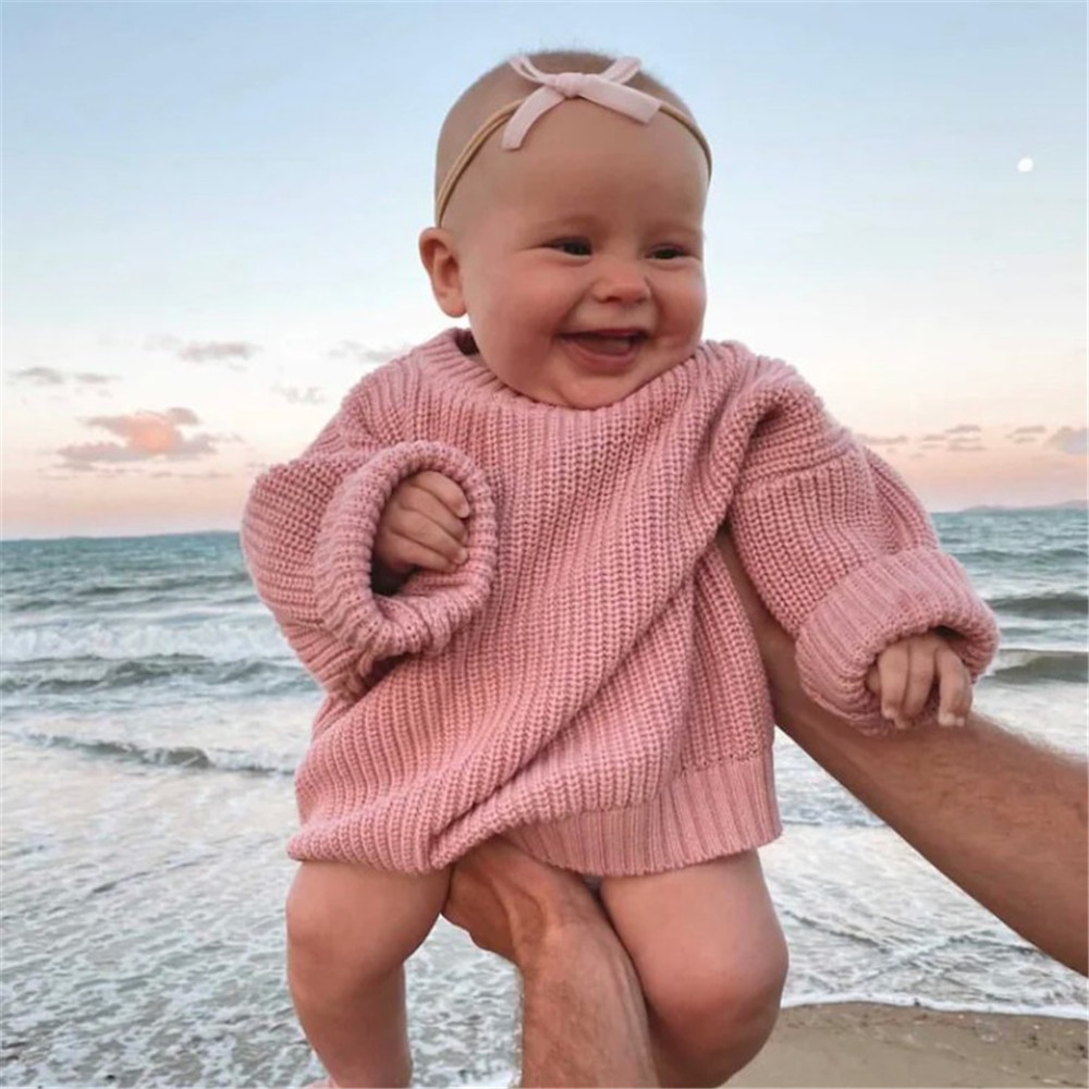 9 Color Autumn Winter Warm Newborn Baby Solid Color O-Neck Sweater Infant Girl Boy Loose Fit Long Sleeve Knitted Pullover Top