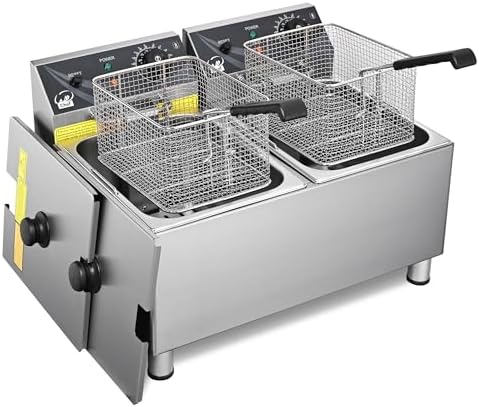 WeChef 7200W 240V Commercial Electric Deep Fryer Dual Removable Basket Stainless Steel Electric Countertop Fryer w/Time Control Fast Heat Up Deep Fryer for Commercial Restaurant Use