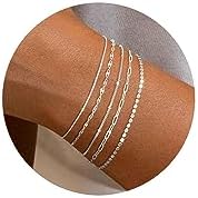 MBW Silver Bracelets for Women, Dainty Silver Bracelets for Women Set 14K Silver Bracelet Stack Waterproof Jewelry for Women Trendy Minimalist Simple Small Thin Bracelet Set for Women Teen Girls Gift