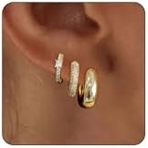 VIROMY Gold Hoop Earrings Set for Women Trendy, 14K Gold Plated Lightweight Small Gold/Silver Hoop Earrings for Women Chunky Open Hoops Earrings for Women Jewelry Gifts for women