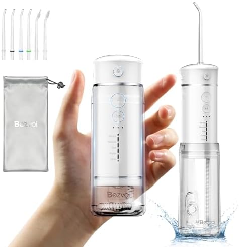 Water Flosser Mini Cordless Portable: 5 Modes Water Dental Floss with Telescopic Water Tank, 6 Tips, IPX7 Waterproof Oral Irrigator for Teeth Cleaning Gums,Orthodontic,Braces Dental Care (White)