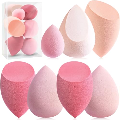 Makeup Sponge Set Foonbe Blender Sponges 7 Pcs for Liquid, Cream, and Powder, Latex Free, Multi colored Beauty Sponges with 1 Mini Sponge, Stocking Stuffers and Christmas Pink Gifts for Women