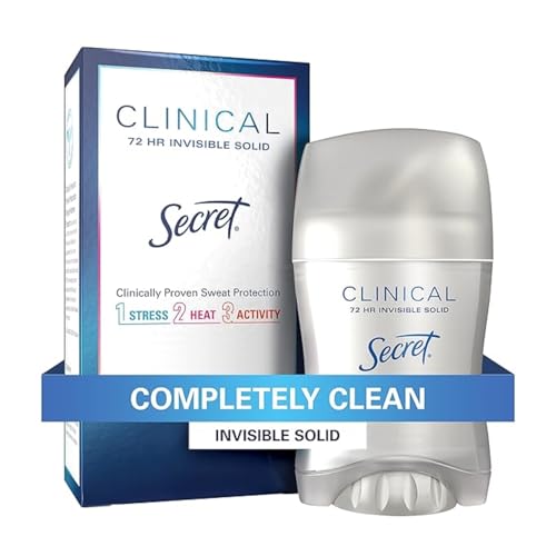 Secret Clinical Strength Antiperspirant and Deodorant for Women, 3X Stress Sweat Protection, PH Balancing Minerals, Invisible Solid, Completely Clean Scent, 1.6 oz