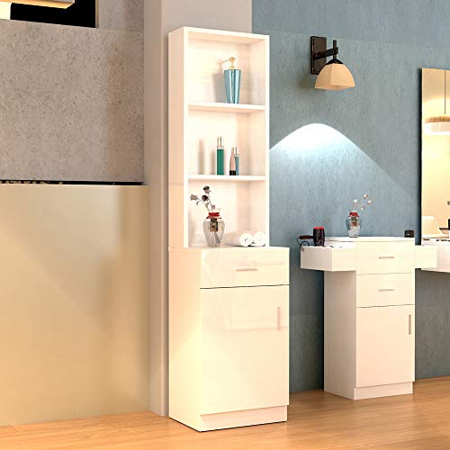 Barber Salon Station Makeup Storage Organizer Wall Mount Hair Styling Beauty Spa Equipment Utility Set with Drawers, 1 Cabinet, 3 Storage Shelves White