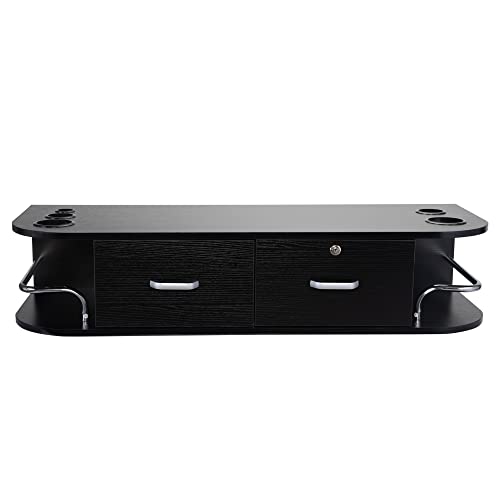 Wall-Mounted Salon Station,Beauty Locking Equipment with 2 Drawers 5 Tool Holders, Side Cubby, Black