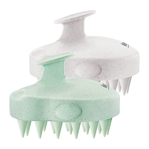HEETA Scalp Massager 2 Pack for Hair Growth, Soft Silicone Bristles to Remove Dandruff and Relieve Itching, Scalp Scrubber for Hair Care Relax Scalp, Shampoo Brush for Wet Dry Hair, Beige & Green