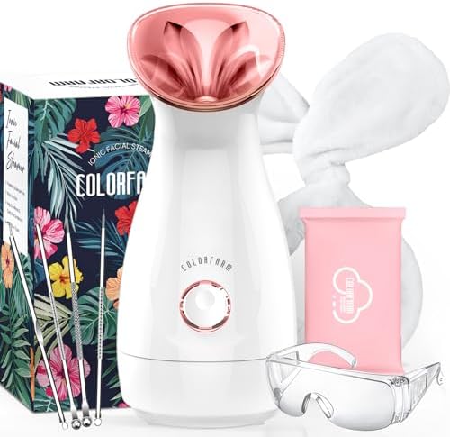Colorfarm Facial Steamer Nano Ionic: Face Steamer Deep Cleaning Unclogs Pores - Humidifier Hot Mist Home Sauna Spa for Women Men Sinuses Moisturizing