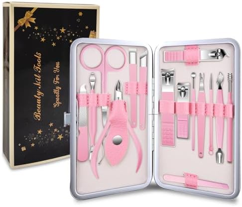 FIXBODY Nail Clipper Set, Nail Kit, Pink Manicure Set, Nail Care Tools, Fingernail & Toenail Clippers, Stocking Stuffers for Women, Grooming Kit Women Gift for Christmas, Fingernail Clipper for Adults
