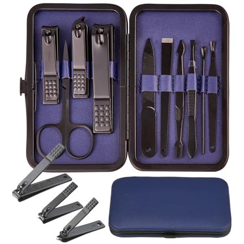 10 Piece Nail Kit, Manicure Kit, Nail Care Kit For Women, Manicure Pedicure Set, Nail Clippers Toenail Clippers Kit, Professional Manicure Kit Pedicure Kit, with Luxurious Travel Case - Deep Blue