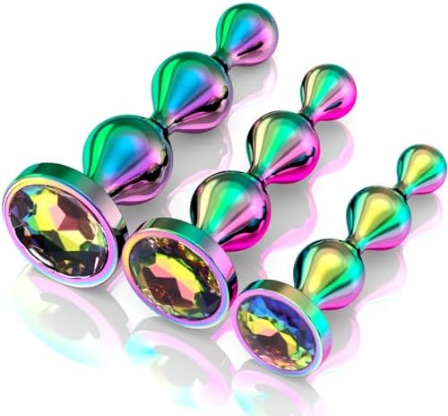 Metal Anal Beads Butt Plug Sex Toys for Men Women and Couples, Anal Trainer Pack of 3 Graduated Stainless Steel Adult Toys, Prostate Massager Mens Anal Training with Luxury Jewelry Design