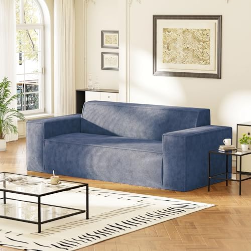 Sofa-in-a-Box, Memory Foam 3-Seater Couch, No Installation & Easy to Transport, Deep Seat Modern Sofa with Corduroy Fabric, Couch for Living Room, Bedroom, Apartment, Home Office,Grey