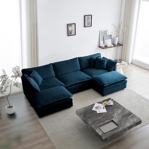 U Shaped Convertible Modular Sectional Sofa with Movable Ottomans, 5-Seater Deep Seat Cloud Couch, Comfy Chenille Upholstered Sleeper Sofa&Couches Bed for Living Room, Apartment, Studio