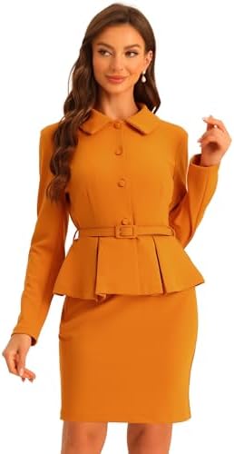 Allegra K Two Pieces Suits for Women's Business Peplum Blazer Jacket Mini Pencil Skirt Sets