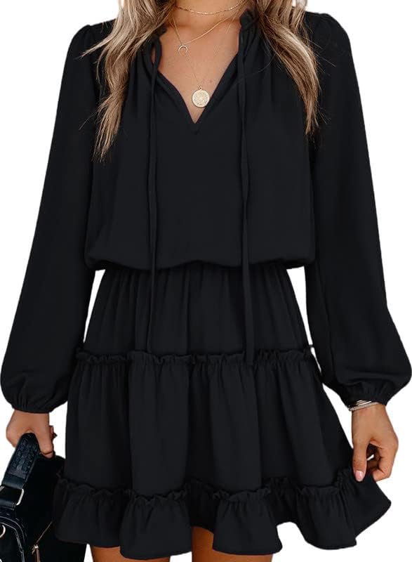 Dokotoo Womens 2024 Split V Neck Ruffle Chiffon Elegant Mini Short Skirt Dresses