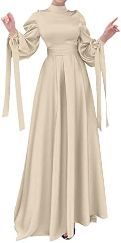 OBEEII Muslim Dress for Women Loose Full Cover Long Abaya Satin Dress with Hijab Kaftan Abayas Islamic Robe S-XXL