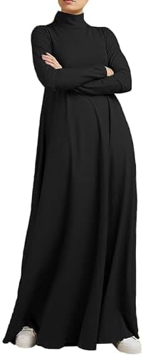 WSPLYSPJY Women High Neck Long Sleeve Abaya Muslim Dress Solid Color Prayer Clothes Islamic Robe