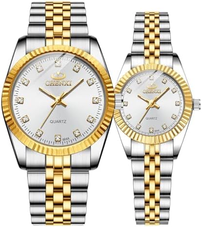 Unisex Luxury Stainless Steel Mineral Mirror Luminous Quartz Waterproof Swarovski Crystal Two Tone Watch